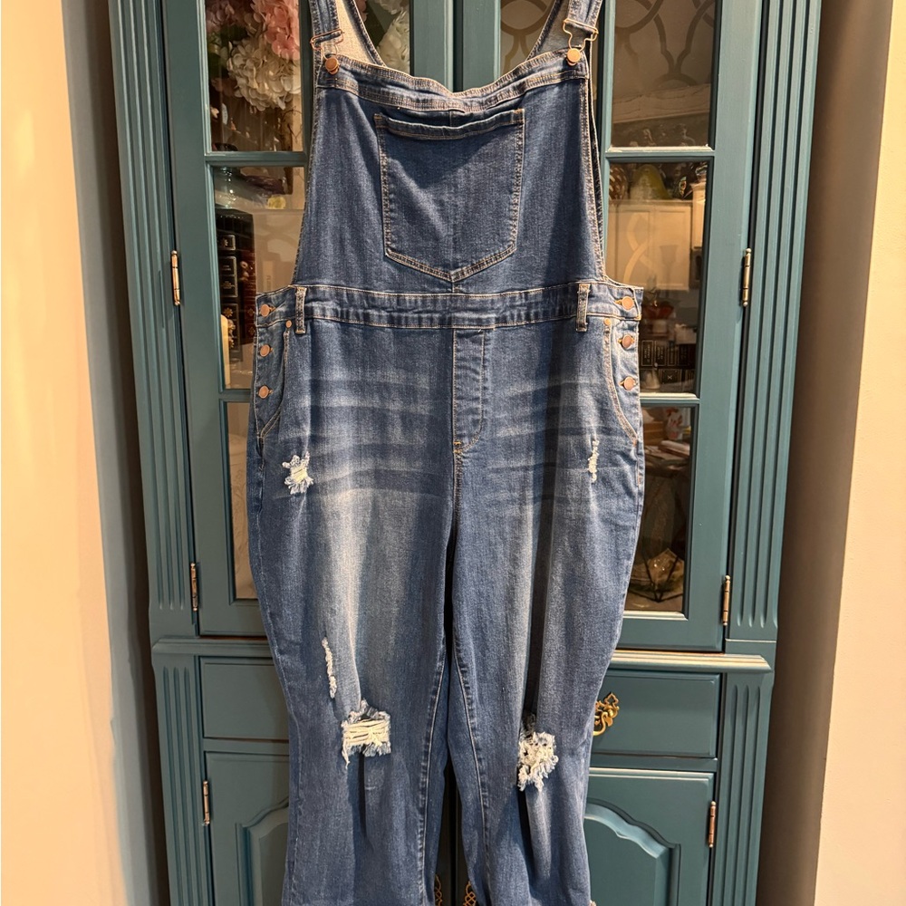 Denim Women’s Distressed Overalls - Blue